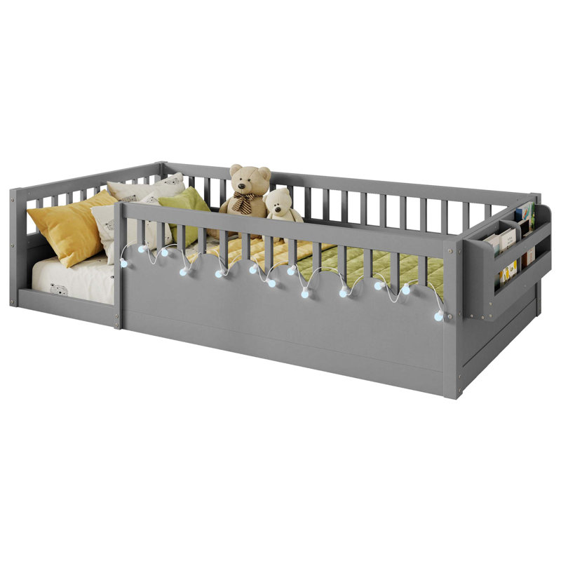 Structure de lit simple avec rails surélevés Montessori, Gris