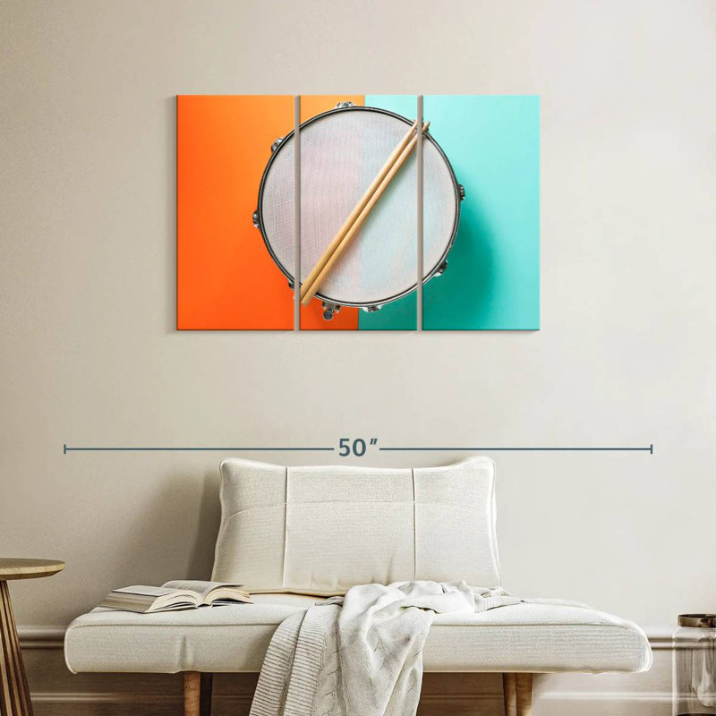 Drum And Sticks On Table, 24" H x 38" W