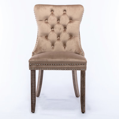 Chaise contemporaine tapissée, 2, kaki Sw2001kk - tissu de velours, pieds en bois stables, haute, garniture décorative, chaises confortables, sièges modernes, revêtement, construction