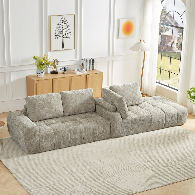 Chenille L-Shape Sectional Oversized Sofa,Sleeper Couch,No Assembly Required