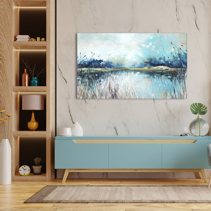 Vue sur le lac - Peinture, L 60 po x H 36 po, Toile tendue