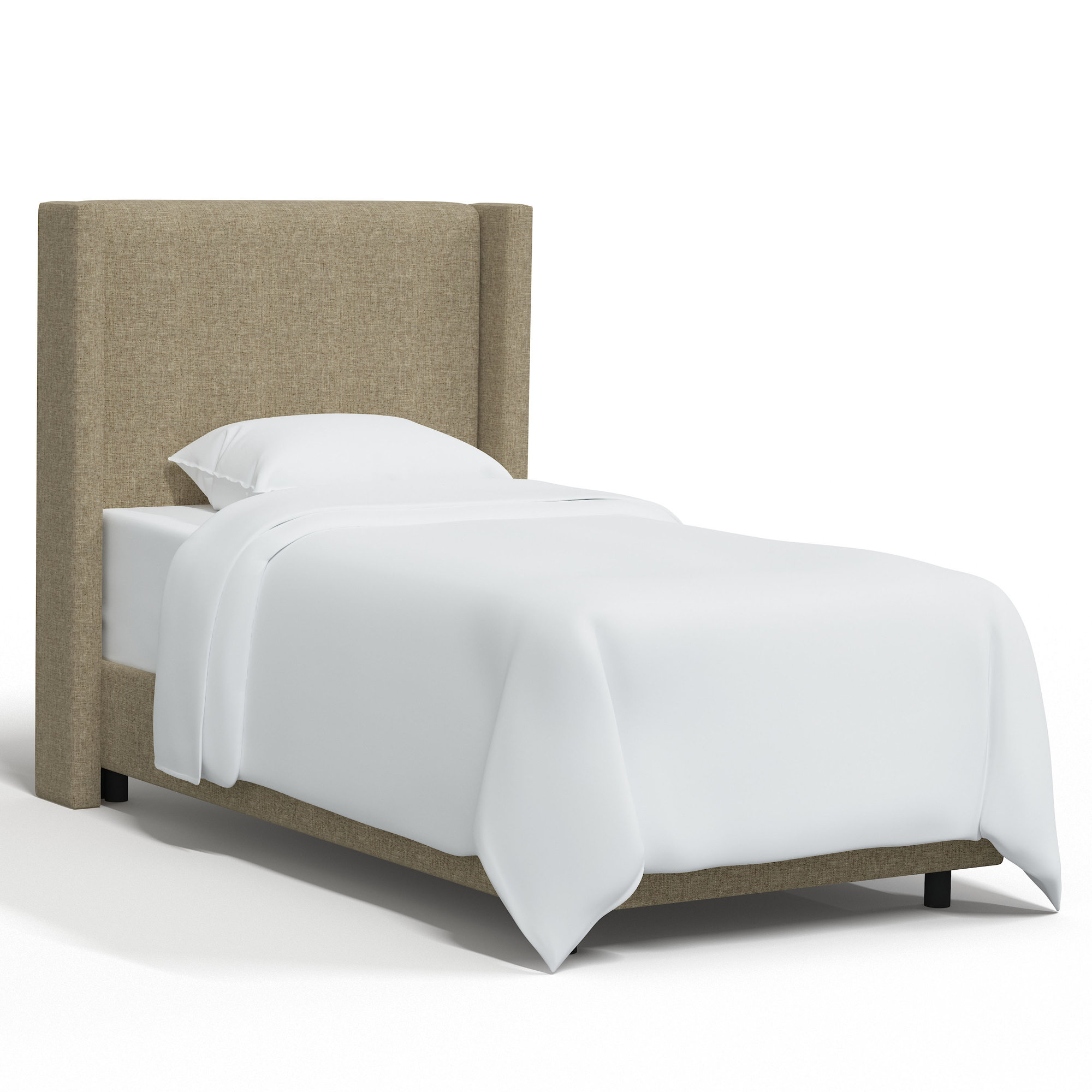 Hanson Upholstered Wingback Bed, Twin, Zuma Natural Textured Linen
