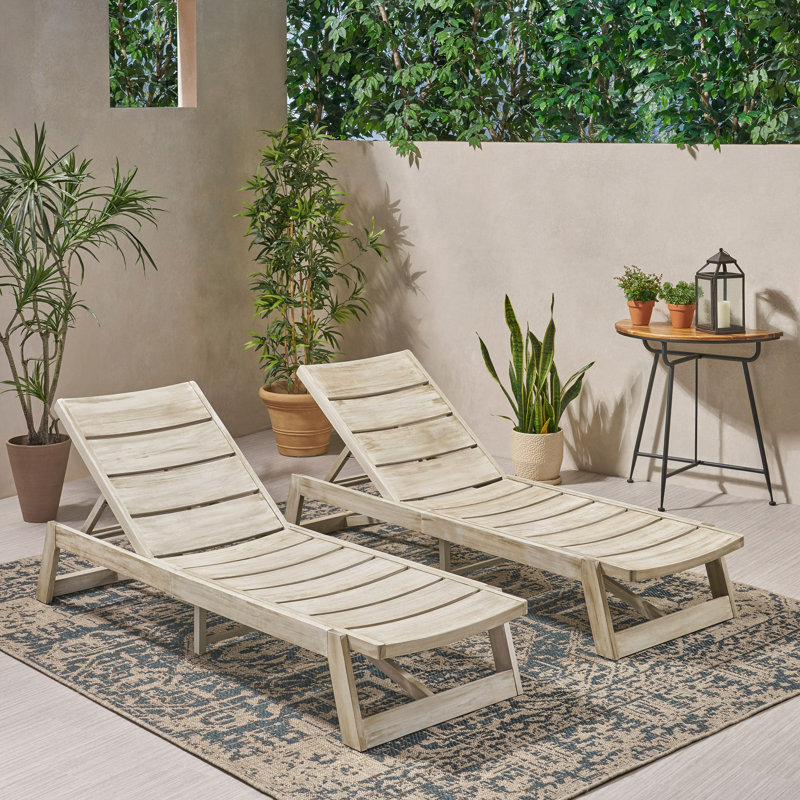 Acacia Wood Chaise Lounge( Set Of 2 ), Gray, 2
