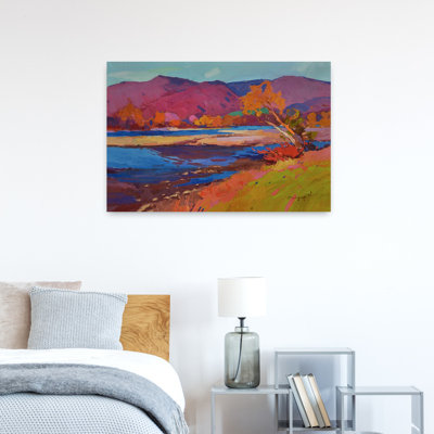 Art contemporain, paysage d'automne paisible et serein coloré