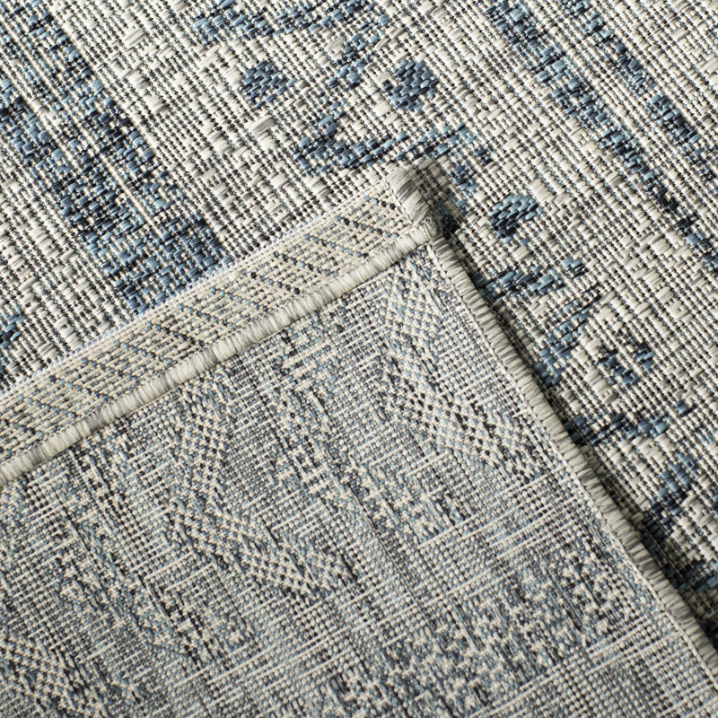 Tomas Southwestern Machine Woven Aqua/Gray Area Rug, Rectangle 2' x 3'