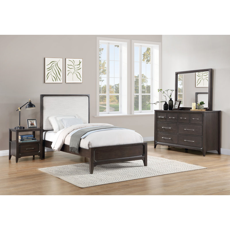 Westfield - Sand Upholstered Panel Tween Bed, Expresso, Twin