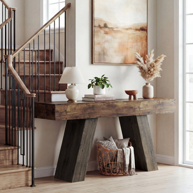 63″Wooden Console Table with Drawers–Entryway/Hallway Sofa Table, Gray, Walnut Brown