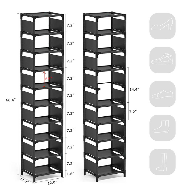 10 Pair Shoe Rack, Black
