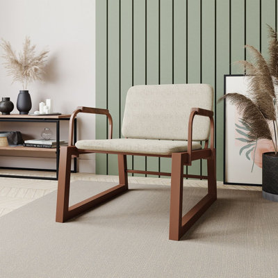 Whythe Upholstered Accent Armchair in Natural Linen and Corten