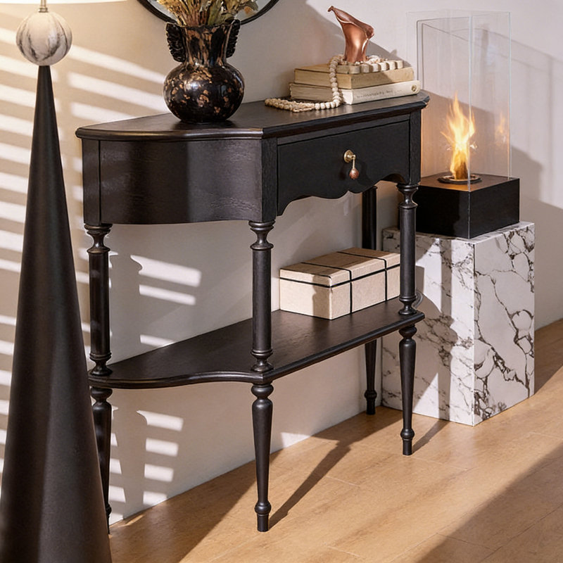 French Vintage Solid Wood Console Table, Black