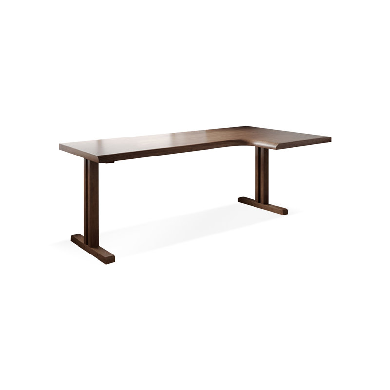 Light walnut L-Shaped Solid Wood desks, Right Hand Return, 29.53" H x 62.99" W x 35.43" D