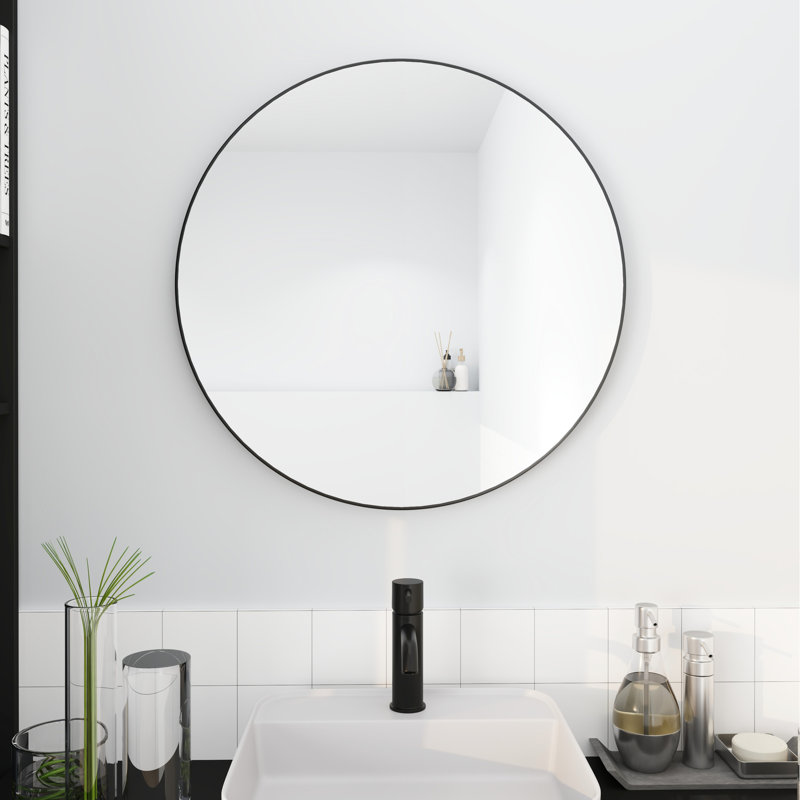 Miroir de salle de bain rond 24 po avec cadre en alliage d'aluminium noir et panneau arrière en verre de 4 mm