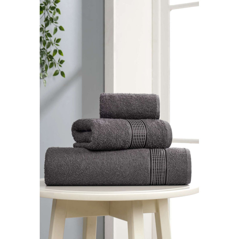 Luxurious 3-Piece Towel Set, 100% Cotton, Anthracite | Includes 11.8 x 19.7 inches Wash Towel, 19.7 x 33.5 inches Hand Towel, 27.6 x 55.1 inches Bath Towel | Soft, Absorbent, and Machine Washable for Ultimate Comfort