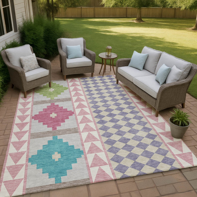 Machine Washable Indoor/Outdoor Chantille ACN2522 Southwest Rug, Rectangle 8' x 10', Pink