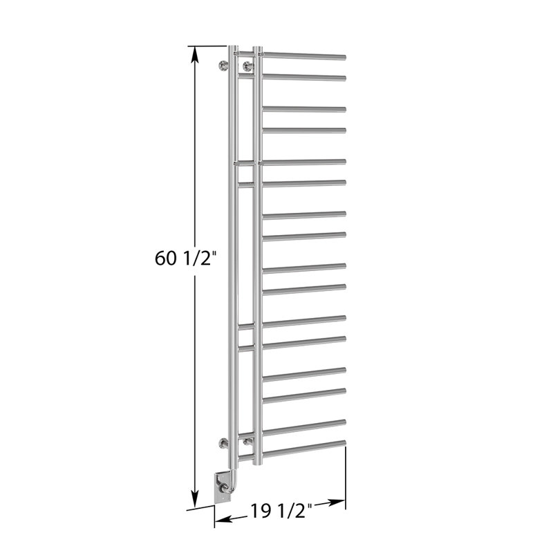 19.5"x60.5" Ortona Wall Mounted Electric Plug-In Towel Warmer - Brushed Gold, Fluid Filled, Unique Design, Lifetime Warranty