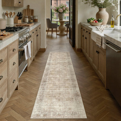 Ezra Vintage Washable Area Rug For Living Room, Distressed Floral Non-Slip Rug For Bedroom, Dining Room & Office