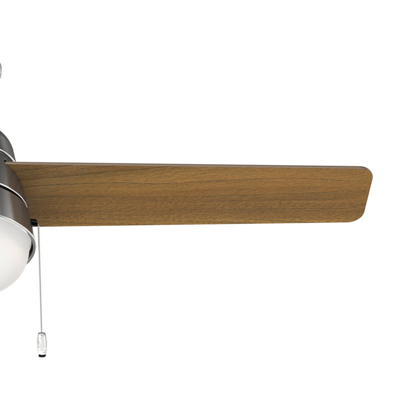 52" Aker 3 - Blade Indoor Standard Ceiling Fan with Pull Chain and Light Kit Included, Brushed Nickel with Dark Brown Blades