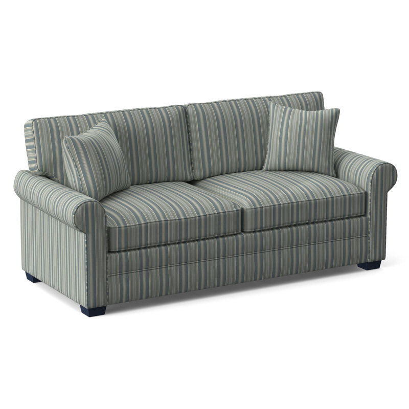 Bedford Sofa, Green and Blue Stripe; 0252-54, Frost White Finish