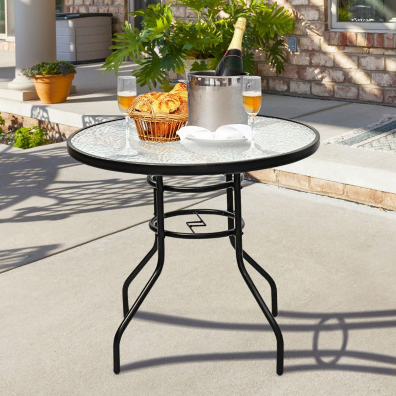 Table ronde de 32 pouces avec cadre en acier trempé et trou pour parasol