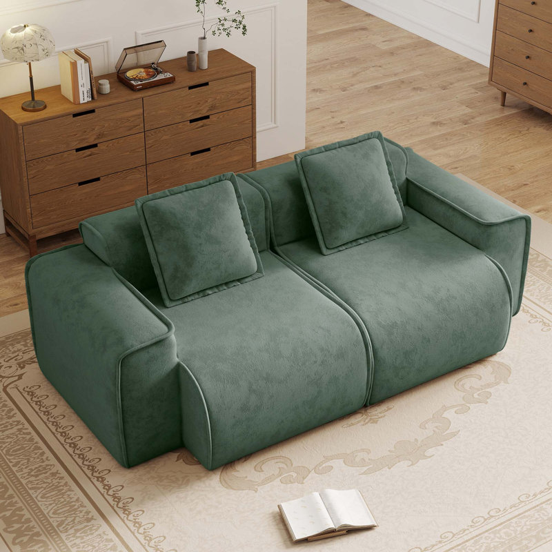 Canapé modulaire modulaire en velours sans os à 2 places avec passepoil à bord français, aucun assemblage requis pour un confort semblable à un nuage et une configuration flexible