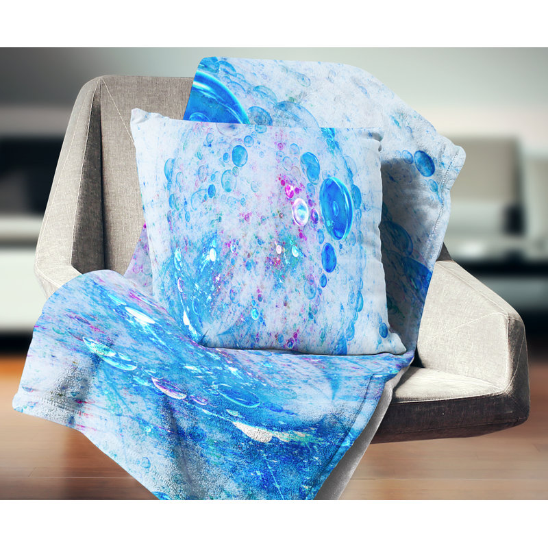 Bulles sphériques sphériques - coussin imprimé abstrait, 18 po x 18 po, Bleu / blanc, Coussin décoratif
