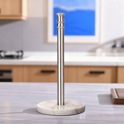 Freestanding Paper Towel Holder With Heavy Marble Base, One-Handed Tear Design And Rust-Proof Stainless Steel Rod For Stable Countertop Use
