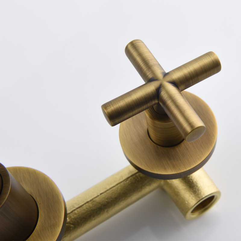 Double Cross Handles Wall Mounted Bathroom Faucet, Bronze