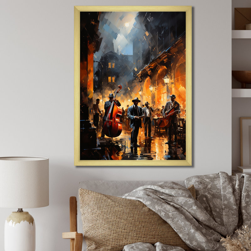 Lashaon Jazz Harlem Renaissance IV - art africain-américain, art mural, H 20 po x l 12 po x P 1 po, Cadre doré simple