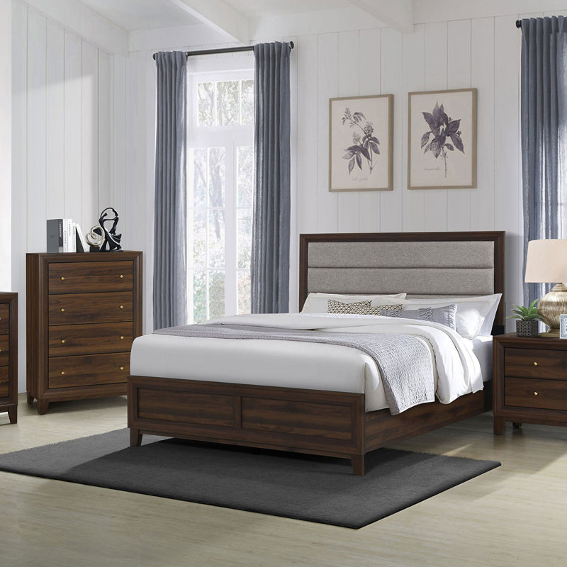 Anza Walnut Upholstered Queen Bed