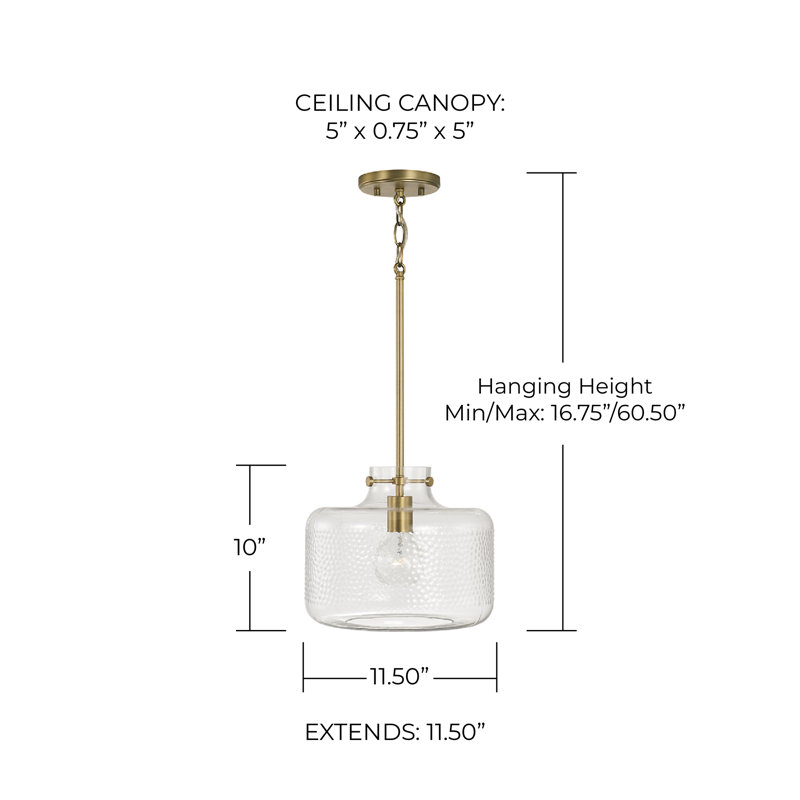 Luminaire suspendu simple à 1 lumière Brighton, Laiton vieilli