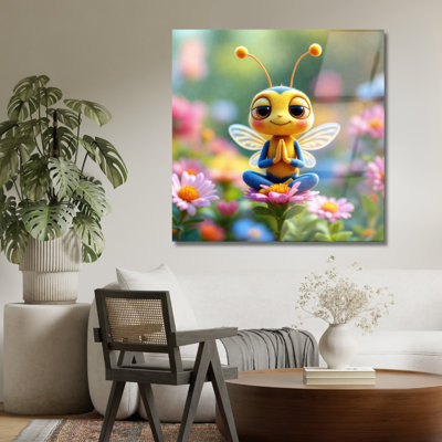 Art mural en verre trempé Yoga Bee
