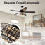 Ventilateur de plafond en cristal 60 "avec lumières et télécommande, moteur CC réversible à 6 vitesses, minuterie, pour chambre à coucher
