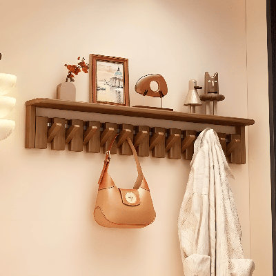 Crochet mural pour porte-clés en bois avec tablette, porte d'entrée créatif pour chapeaux, sacs et vêtements, décoration murale compacte
