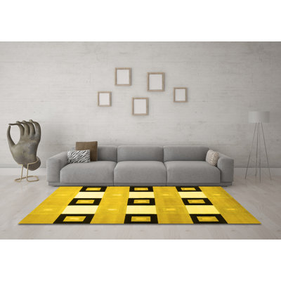 Tapis contemporains jaunes lavables à la machine 805