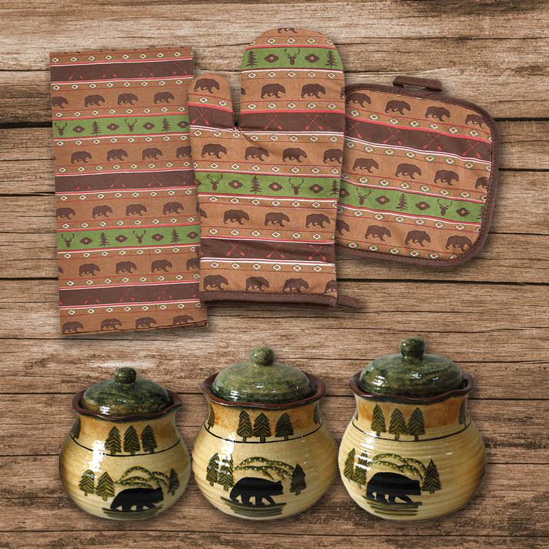 Aztec Bear Southwestern Rustic Lodge 13 Piece Kitchen Set with Ceramic Canisters