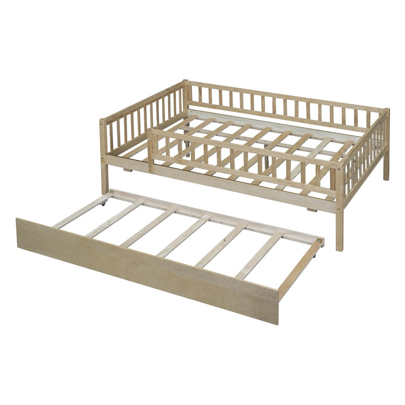 Kids Daybed Wood Bed with Two Drawers, Natural, Full
