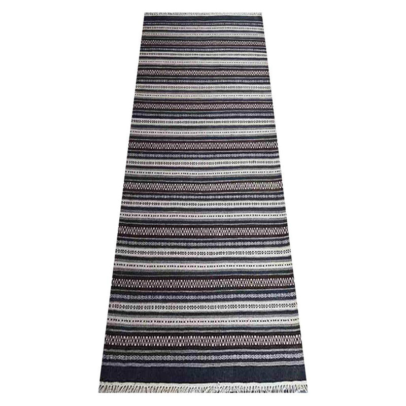 Cleland Hand Woven Flat Weave Kilim Wool Eco-Friendly Area Rugs - Runner, Charcoal White Color, Contemporary Modern Design, Low Pile Handmade Area Rugs for Living Room, Bed Room