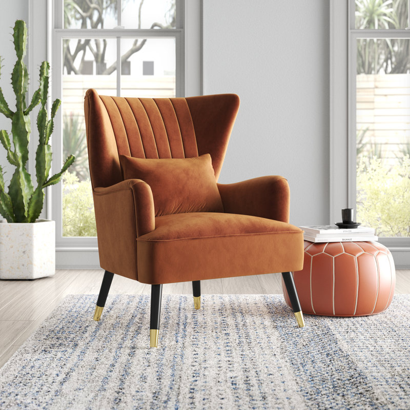 Nettey Upholstered Wingback Chair, Orange, Velvet