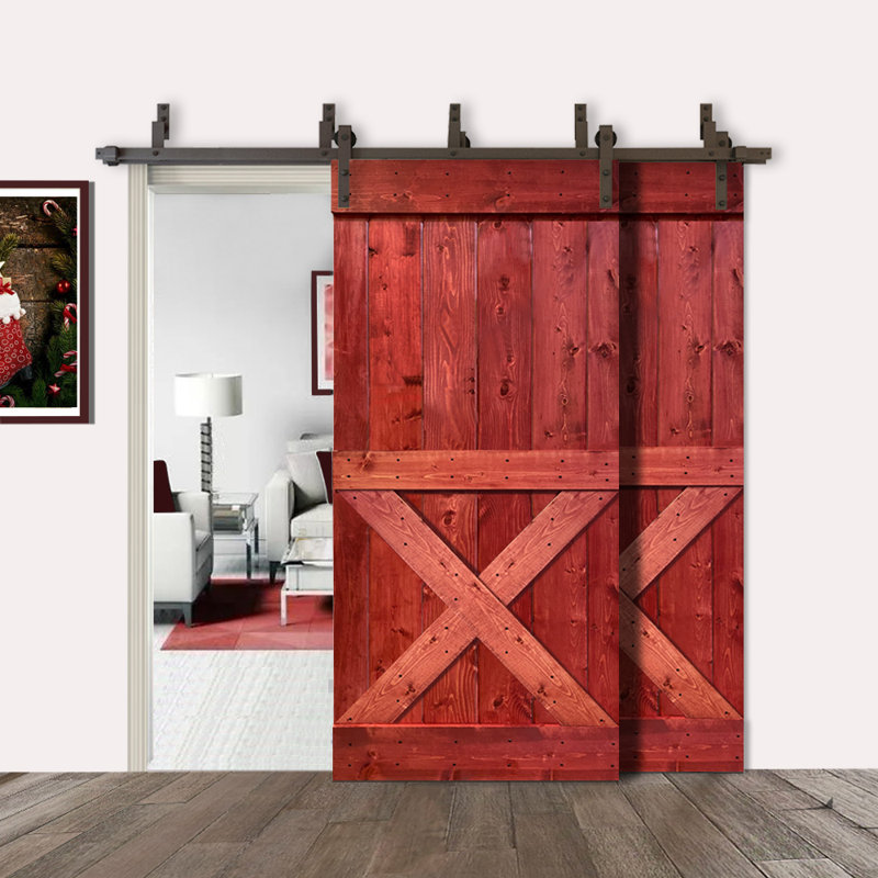 Porte de grange lambrissée peinte, 38 po x 84 po, Rouge cerise