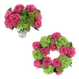 24" Spring Wreath and Centerpiece with Real-Touch Hydrangeas and Peonies