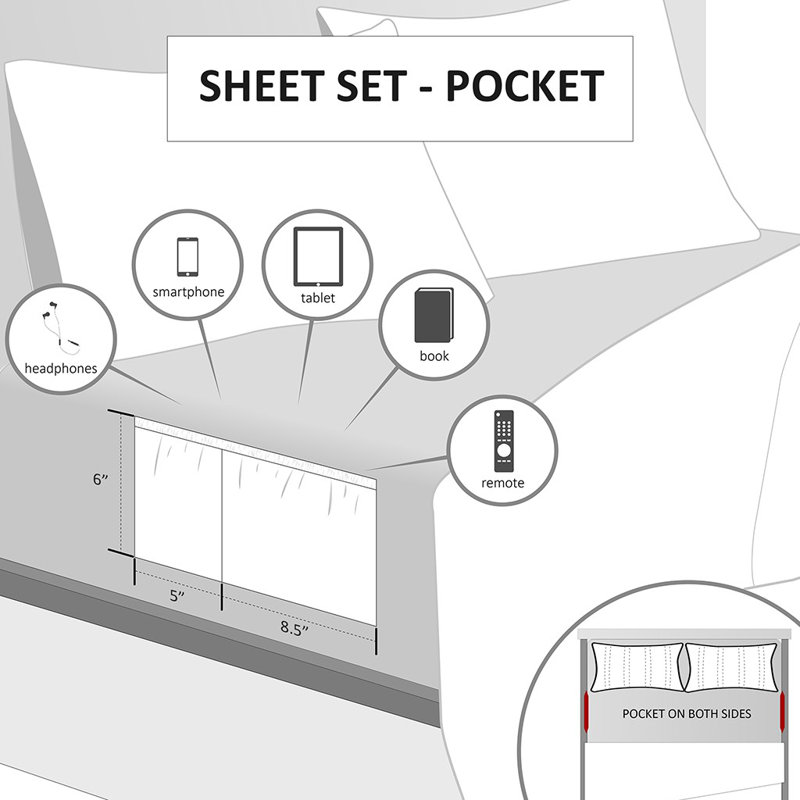 Charcoal Full Microfiber Sheet Set with Side Storage Pockets