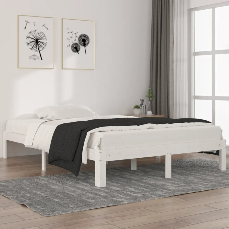 Bed Frame Solid Wood, White, European Double (140 x 200cm)