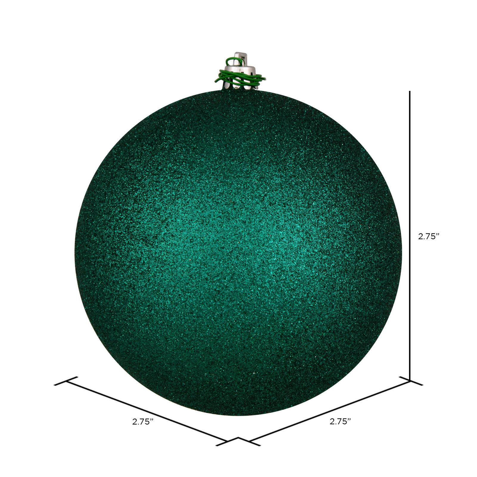 Holiday Décor Ball Ornament, 2.75" H x 2.75" W x 2.75" D, Dark Teal Glitter