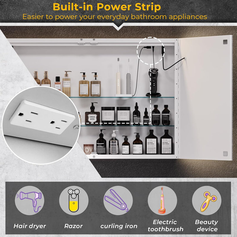 White Wall Mounted Medicine Cabinet with LED Lights and Mirror