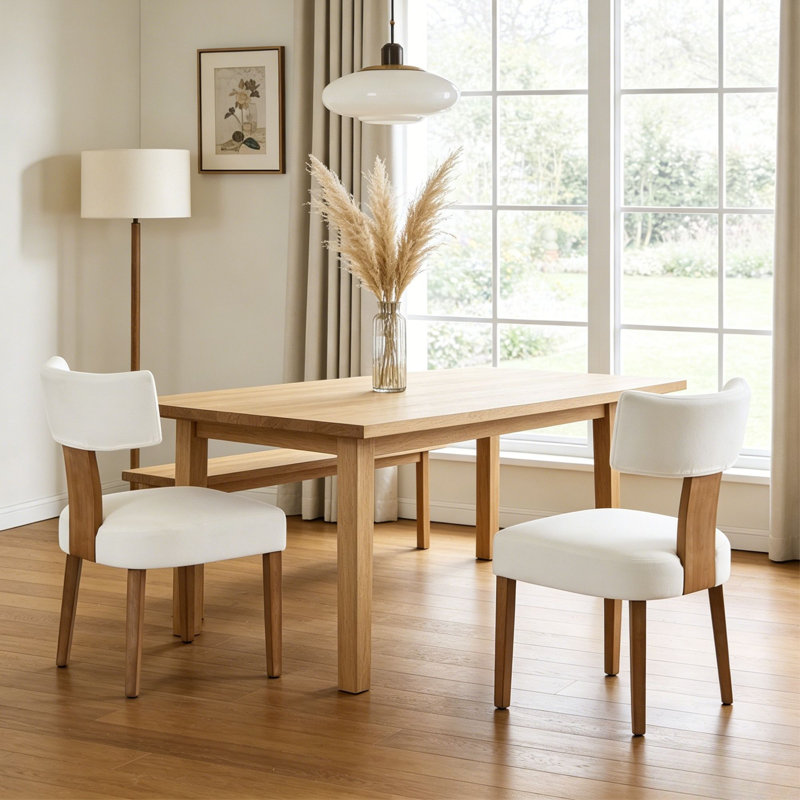 Chaise d'appoint rembourrée en bois massif avec dossier incurvé, Naturel, Bois de chêne