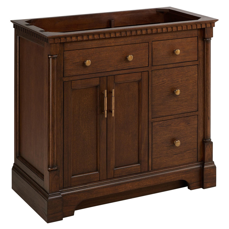 Claudia 36" Mahogany Single Basin Vanity Cabinet - Cabinet Only - Less Vanity Top, Antique Coffee, Antique Brass