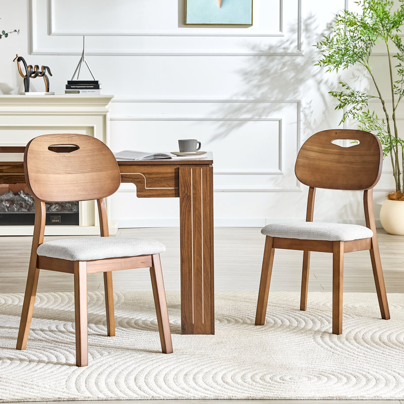 Ensemble de 2 chaises de salle à manger en bois massif de style Mid-Century moderne, finition noyer avec siège rembourré personnalisable