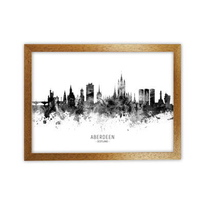 Aberdeen Scotland Skyline Black White City Name by Michael Tompsett - Print