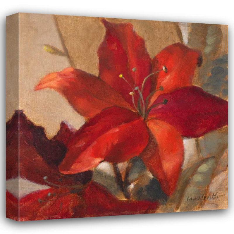 «Red Barrel Studio® Loreth, Lanie», reproduction d'art sur toile tendue: Crimson Fleurish II, H 36 po x l 36 po