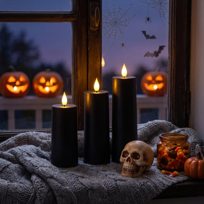 12 Pack Black Elegant Flameless LED Candles With Remote Timer, Realistic Flickering Flame, Battery Operated (Battery Not Included), For Indoor Ornament, Shop Display, Family Parties, Halloween Home Decor& Holiday Gifts, D2.1'' X H 6.5'' 7.5'' 8.5''